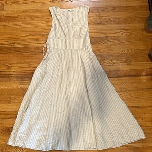 Free People Cream Midi Dress with Thin Blue Stripes